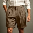 thumbnail image 5 of hlysgo Men's Relaxed Straight Pleated shorts Business Work Golf Dress Shorts Casual Summer Stretch Flat Front Shorts with Pockets Khaki,2xL, 5 of 6