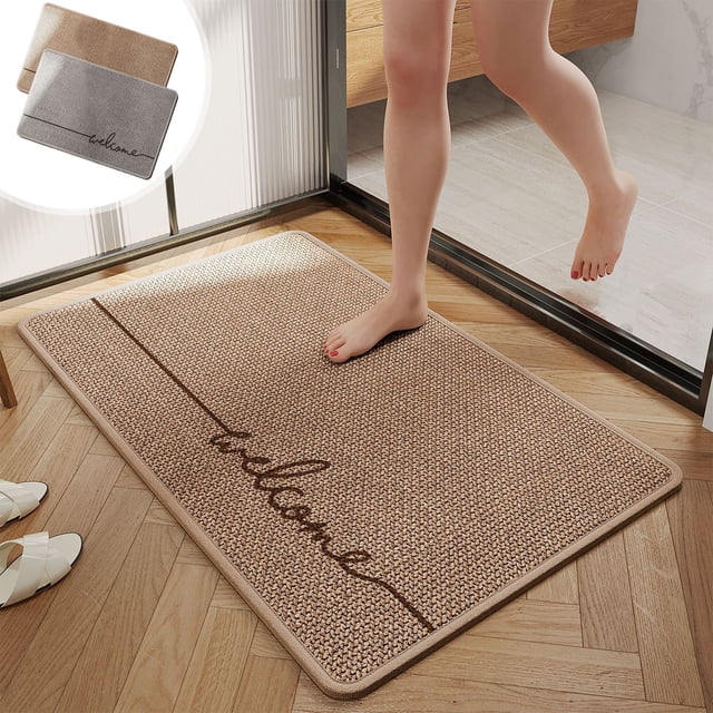 Alfombra antideslizante para baño | Alfombra de lino absorbente de 60 x 40 cm | Secado rápido, lavable a máquina, suave y duradera, con diseño decorativo | Gris/Marrón para dormitorio y sala de estar