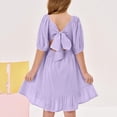 thumbnail image 4 of Abcomgle Girl's Summer Tie Backless Dress Tie Backless A-Line Lantern Sleeve Tshirt Dresses Cute Summer Square Neck Casual Sundresses for 4-14t Kids,Purple,5-6Years, 4 of 5