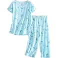 thumbnail image 5 of Women's Capri Pajama Set 2Pcs Short Sleeve Top Capri Pants Sleepwear Loungewear, 5 of 9