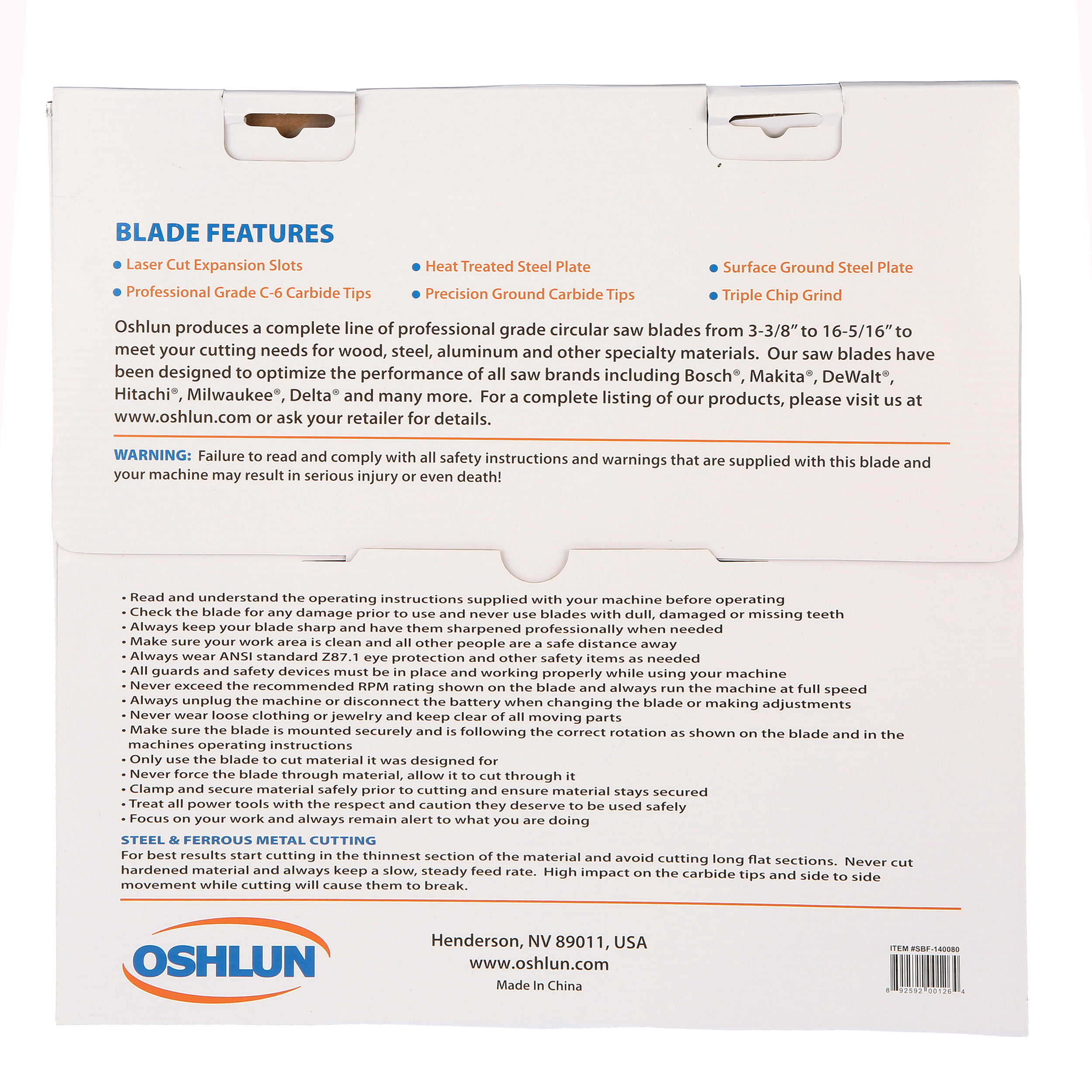 Oshlun Sbf-140080 14-Inch 80 Tooth Tcg Saw Blade With 1-Inch Arbor For Mild  Steel And Ferrous Metals