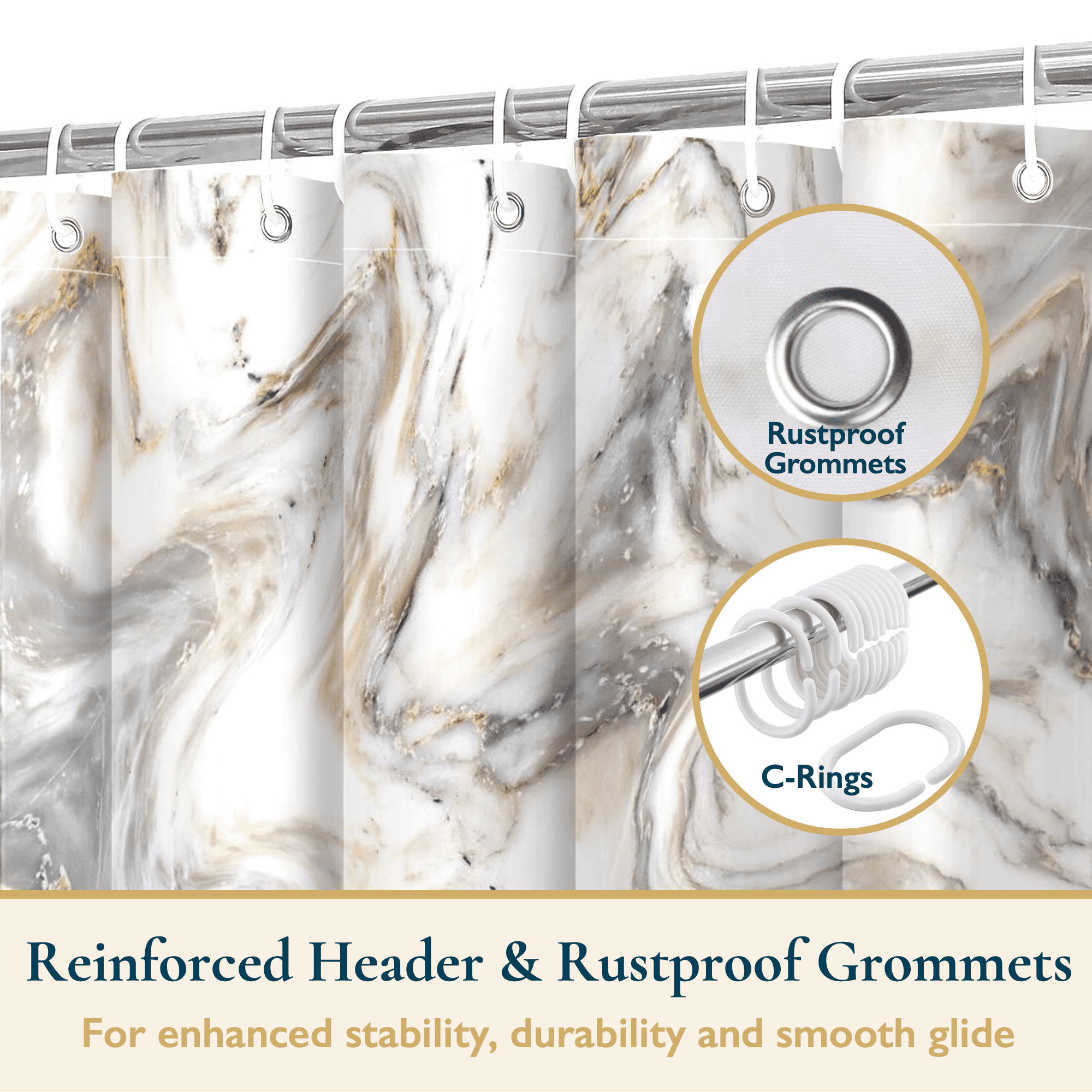 ComfiTime 16PCS Bathroom Sets with Shower Curtain, Rugs and Hooks - Memory Foam Anti-Slip Washable Bath Mats & Toilet Lid Cover, Fabric Shower Curtain w/ Weighted Hem, Boho, Farmhouse & Modern Styles