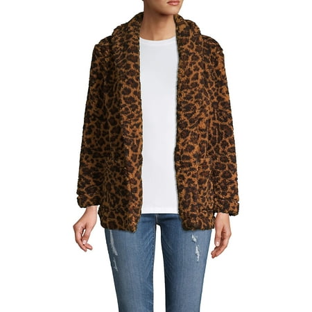 Petite Leopard-Print Faux Shearling Shawl Jacket