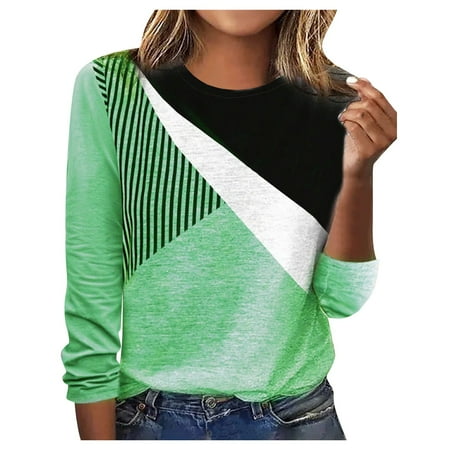 

Yohome Women s Fashion Casual Round Neck Long Sleeve Patchwork Striped Print