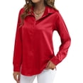thumbnail image 1 of Blusas de Satén para Mujer, Camisas de Seda con Botones, Blusas Informales de Larga para Negocios Rojo XL, 1 of 7