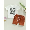 thumbnail image 2 of Wassery 2Pcs Toddler Baby Boys Summer Outfits  Cow Letter Print Short Sleeve T-Shirt and Casual Drawstring Shorts Set Clothes 0-3T, 2 of 9