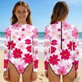 thumbnail image 2 of BaoFuBaoMei Swimsuit for Girls 1 Piece Half Zip Long Sleeve Bathing Suit Floral Printed Full Coverage Swimwear Summer Vacation Swim Set, 2 of 7