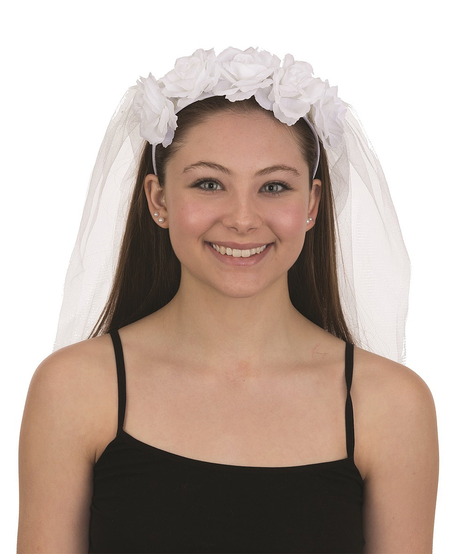 Wedding Veil White Headband with Flowers 28" 28301