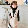 thumbnail image 2 of Gupgi Bambin Fille Col Roulé Haut Plaid Bowknot Robe, 2pcs Ensemble de Tenue, 1-7 Ans, 2 of 9