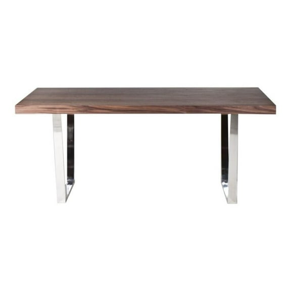 Pemberly Row Modern Wood Veneer & Polished Steel Dining Table in Walnut