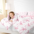 thumbnail image 3 of Erosebridal Kawaii Ribbon Queen Comforter Set for Kid, Butterfly Knot Bedding Comforter Set, White Pink, 3-Piece, 3 of 6