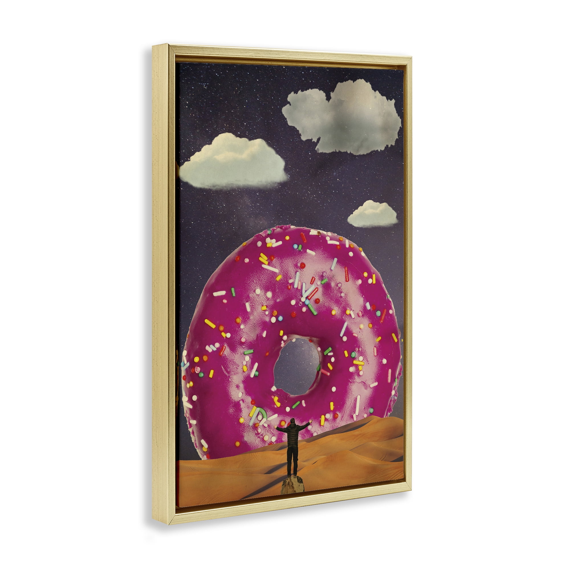 Happy Days Giant Donut Gold Framed Floater Canvas Wall Art, design by Elo Marc