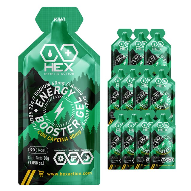 Gel Energetico Sabor Kiwi con Cafeína - 12 Unidades de 30 gr Cada Una Hex Infinite Action Kiwi con Cafeina