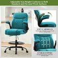 thumbnail image 5 of T HYSpacerX Tall Drafting Office Chair, Ergonomic Faux Leather High Computer Chair with Adjustable Height & Flip-Up Armrest, Heavy Duty Counter Height Stool for Sit Stand Desk, Blue, 5 of 7