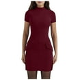 thumbnail image 3 of Riforla Women's Short Sleeve Turtle Neck Bodycon Mini Tank Short Party Dress Elegant Dress for Women Red L, 3 of 10