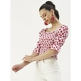 thumbnail image 2 of DressBerry Women's Printed Cotton Poplin Square Neck Ruffled Border Crop Top Flared Puff Sleeves Smocked Hem Casual&nbsp;Summer Wear High Waist Regular Blouse, 2 of 7