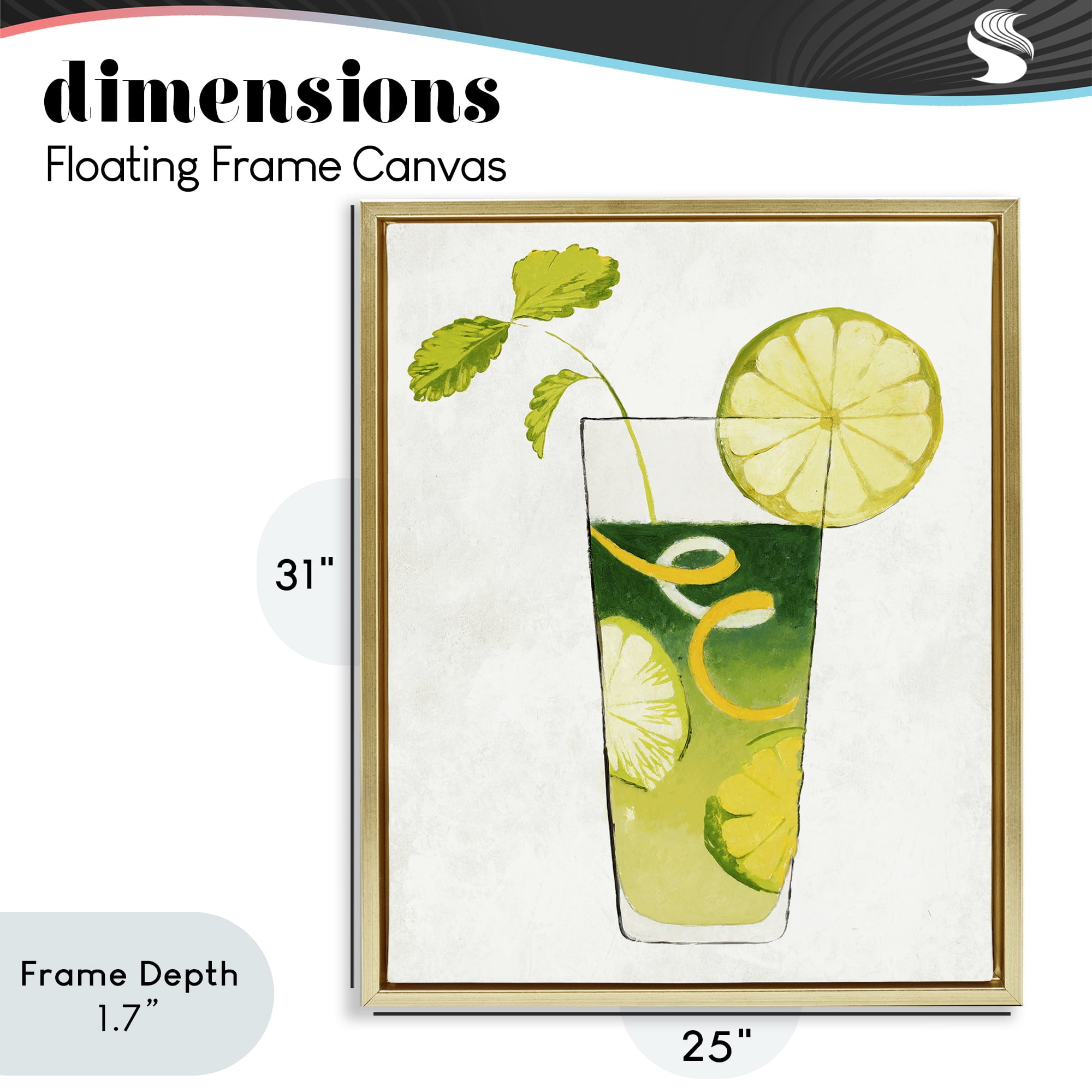 Stupell Industries Summer Cocktail Lime Mint Gold Framed Floater Canvas Wall Art, design by Lorenzo Collective