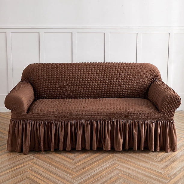 Nvzi Funda de sofá elástica para sala de estar, fácil de instalar, lavable, protector de sofá con falda, 1 pieza (marrón oscuro, 2 plazas)