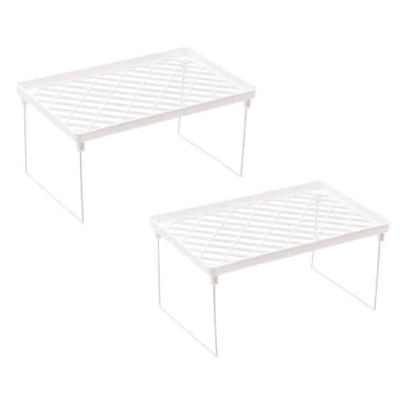 2Pcs Expandable Stacking Cabinet Shelf Rack S/M/L Sizes Folding Stackable Counter Rack Organizer Cupboard Plate Dish Counter And Pantry Organizer Kitchen White Rack