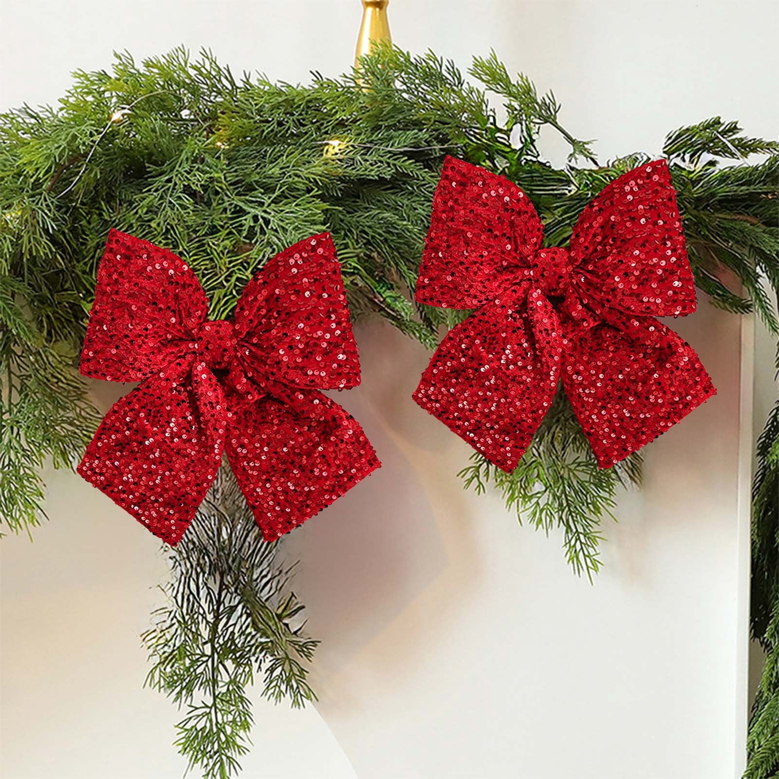 4 PCS Christmas Bow 11x10 Inches Premium Velvet Ribbon with Sequins Glitter Decoration for Christmas Tree Wedding Gift Box Party Decor Multiple Size Options Available