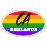 Redlands CA California San Bernardino County Rainbow Pride Flag 6 Stripes Pride Flag Euro Decal Bumper Sticker 3M Vinyl 3" x 5"