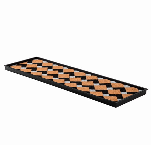 Natural & Recycled Rubber Boot Tray with Tan & Black Chevron Coir Insert