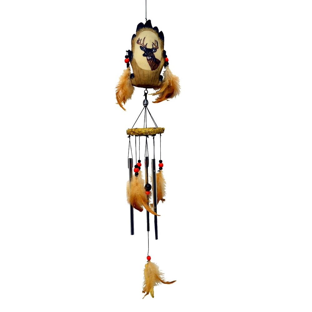 Deer with Feathers Wind Chime Outdoor Garden Windchimes 24 Inch