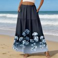thumbnail image 2 of LWavelet Women Patchwork Floral Print Tiered Maxi Skirt Elastic Waist With Pockets Casual Long Skirt Dark Blue XL, 2 of 6