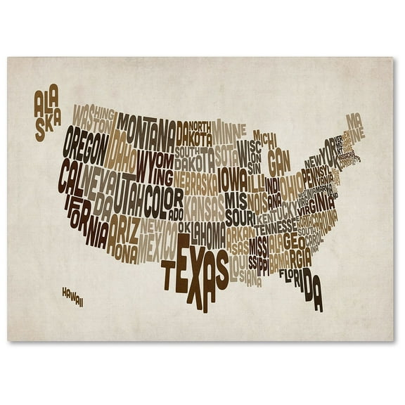Trademark Art 'USA States Text Map 2' Canvas Art by Michael Tompsett