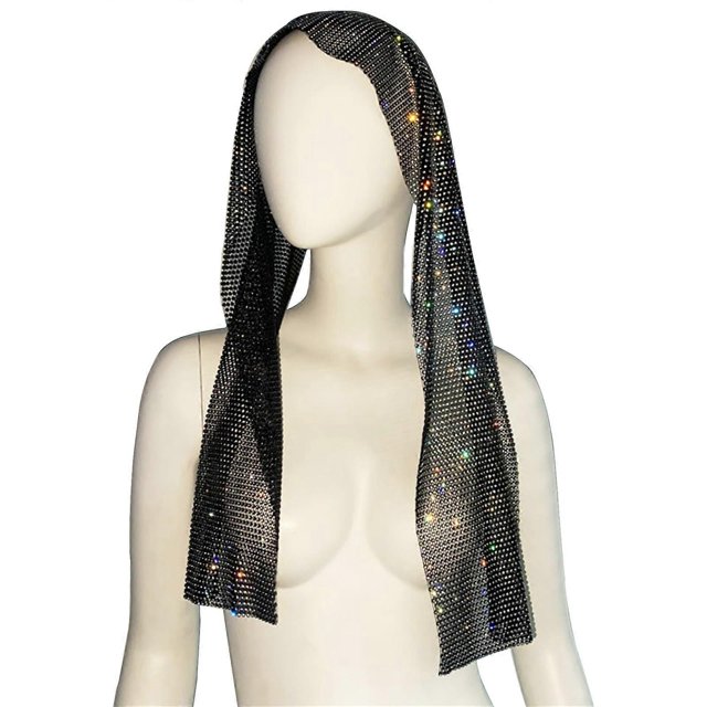 Glistening Muslim Turban for Head Wrap Long Stretch Headwraps Exquisite Shawls Shimmering Bandana HeadScarf Hijab White AB drill