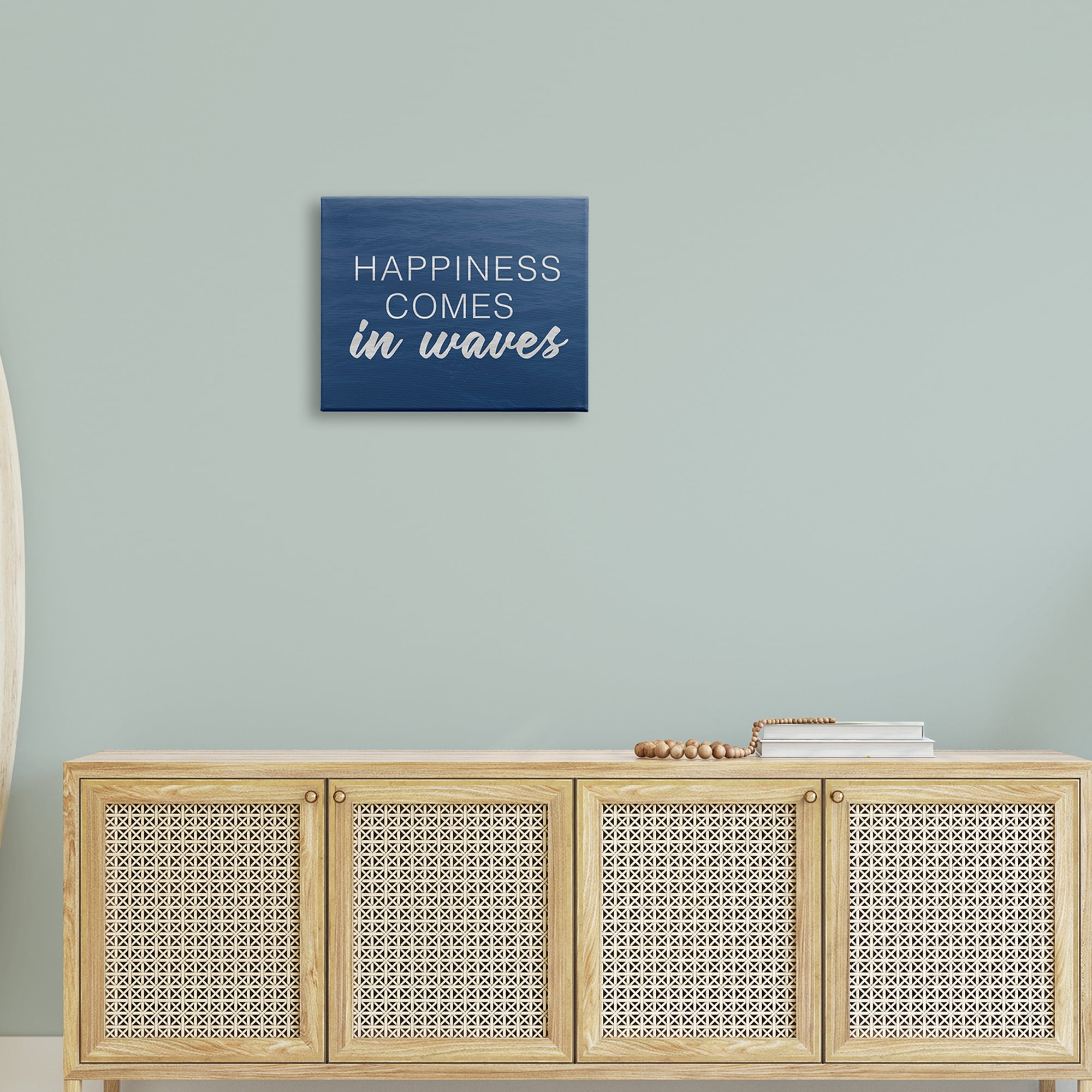 Stupell Industries Inspirational Happiness Comes in Waves Blue Coastal Waves,20 x 16, Design by Lux + Me Designs