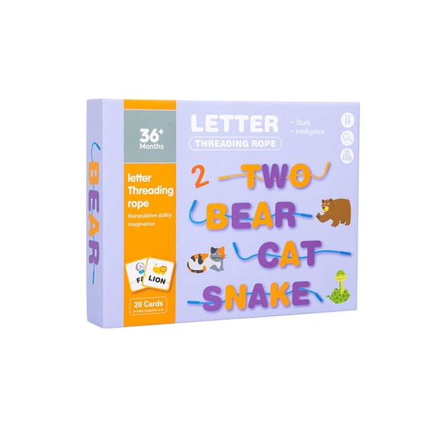 Letras de madera para ensartar Alfabeto de madera para ensartar letras Reconocimiento de letras de madera para palabras en inglés de preescolar