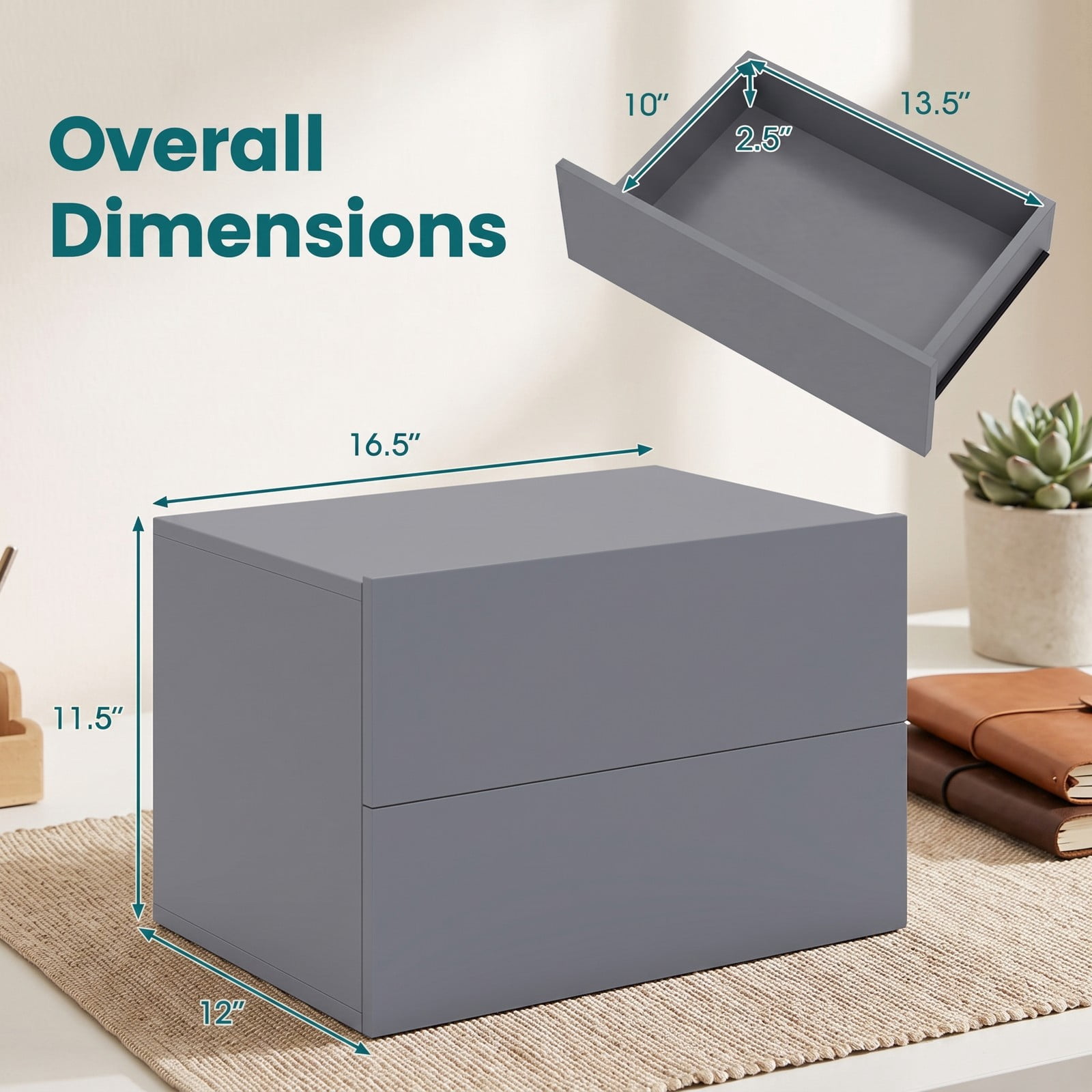 Furnibear Floating Nightstand with 2 Storage Drawers, Wall-mounted Bedside Table with Minimalist Design for Bedroom and Living Room, Gray