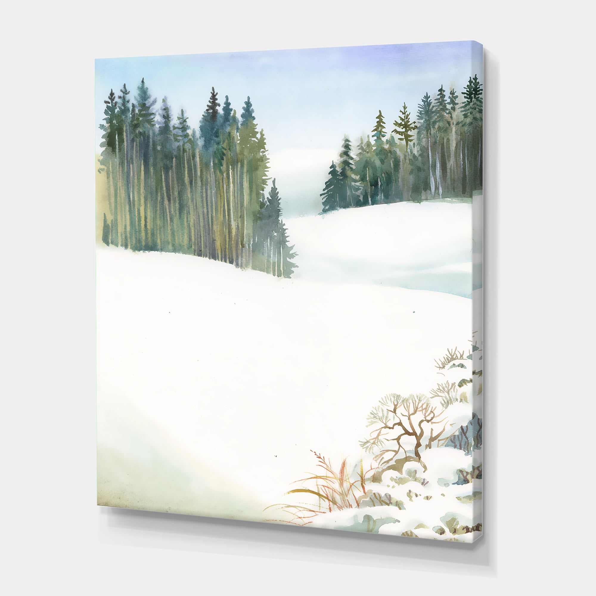 Designart ' Pine Forest In Snowy Winter Mountains ' Traditional Canvas Wall Art Print