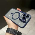 thumbnail image 1 of Magsafe Magnetic Lens Protection Stand Phone Case For IPhone 15 12 13 14 11 Pro Max Camera Glass Transparent Metal Ring Cover dark blue For iphone14, 1 of 6