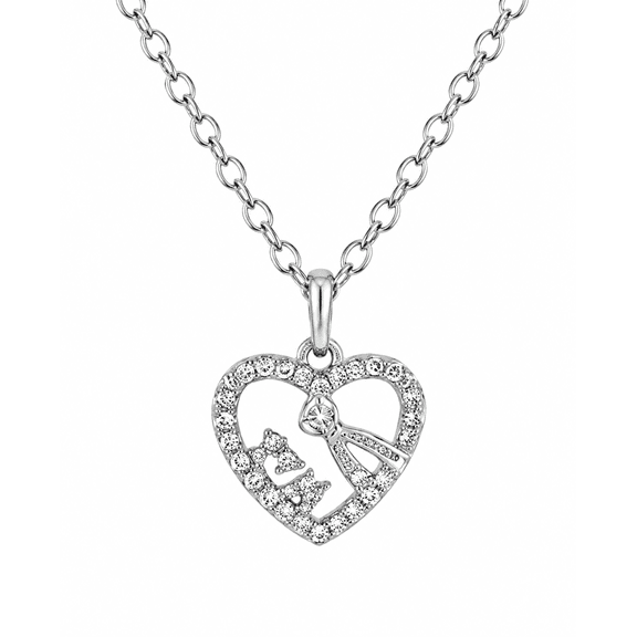 REGVO- Heart Shape Silver Pendant Necklace with Infinity Mom Design – Sparkling Crystal Charm Women’s Pendant Jewelry in Sterling Silver Tone