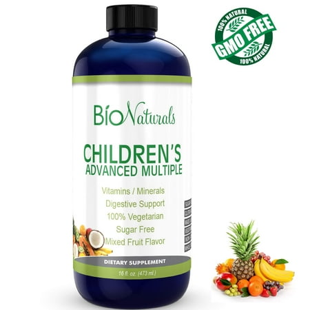 Bio Naturals Children's Liquid Multivitamin & Immune Booster - Natural Supplement for Kids & Toddlers with Vitamins A B C D3 E, Fiber, Fruits & Vegetables - No GMOs, Gluten, Sugar, Dairy, Soy -