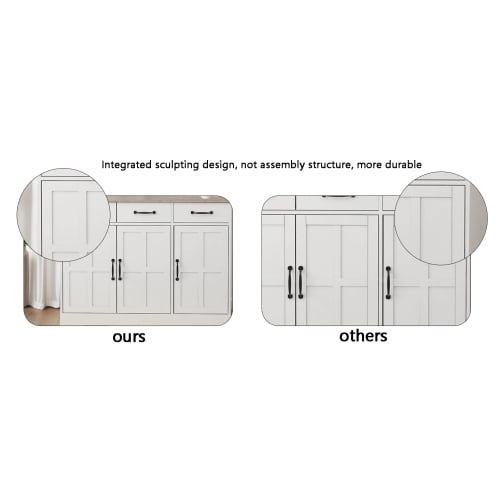 Farmhouse Storage Cabinet with 3 Doors and 3 Drawers, Storage Sideboard with Adjustable Shelves, White