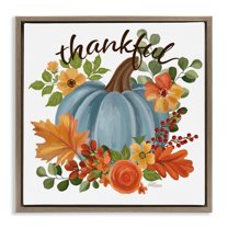 Stupell Industries Autumnal Thankful Pumpkin Holiday Painting Brown Floater Framed Art Print Wall Art, 25 x 25