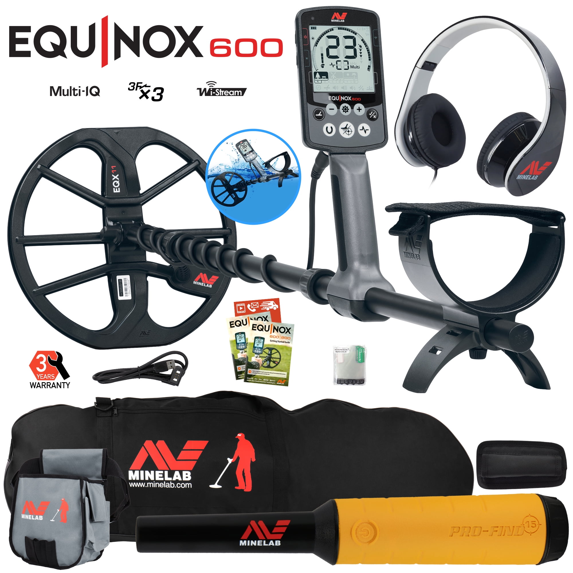Minelab EQUINOX 600 Detector w/ Pro Find 15 Pinpointer, Carry Bag
