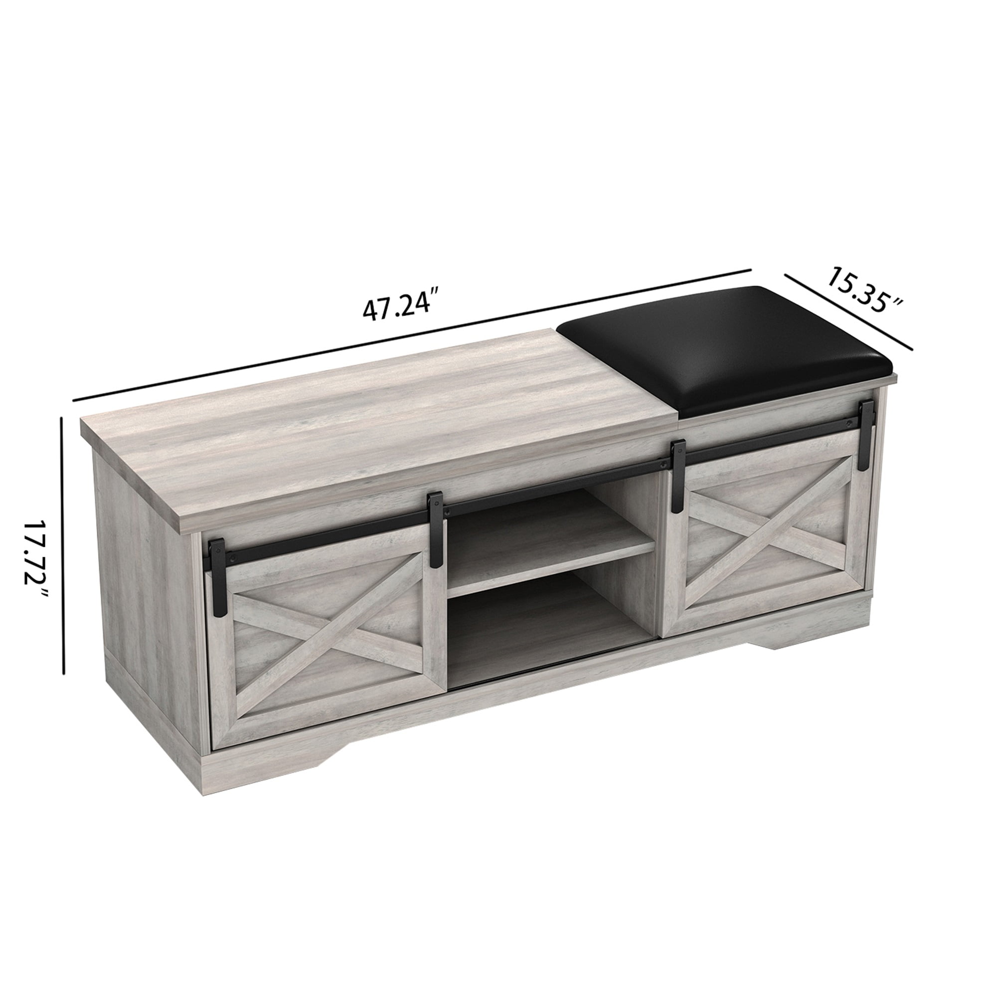 Kepooman Modern Farmhouse Sliding X Barn Door Litterbox Bench with Entry Cutout for Living Room, Grey Shoe Bench Kepooman Modern Farmhouse Sliding X Barn Door Litterbox Bench with Entry Cutout for Living Room, Grey Shoe Bench