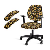SCRAWLGOD Removable Office Chair Slipcover with Arm Protector 4 Pieces Dustproof Boss Swivel Chair Covers Stain Resistant Gaming Chair Cover, Sunflowers Spots Butterfly