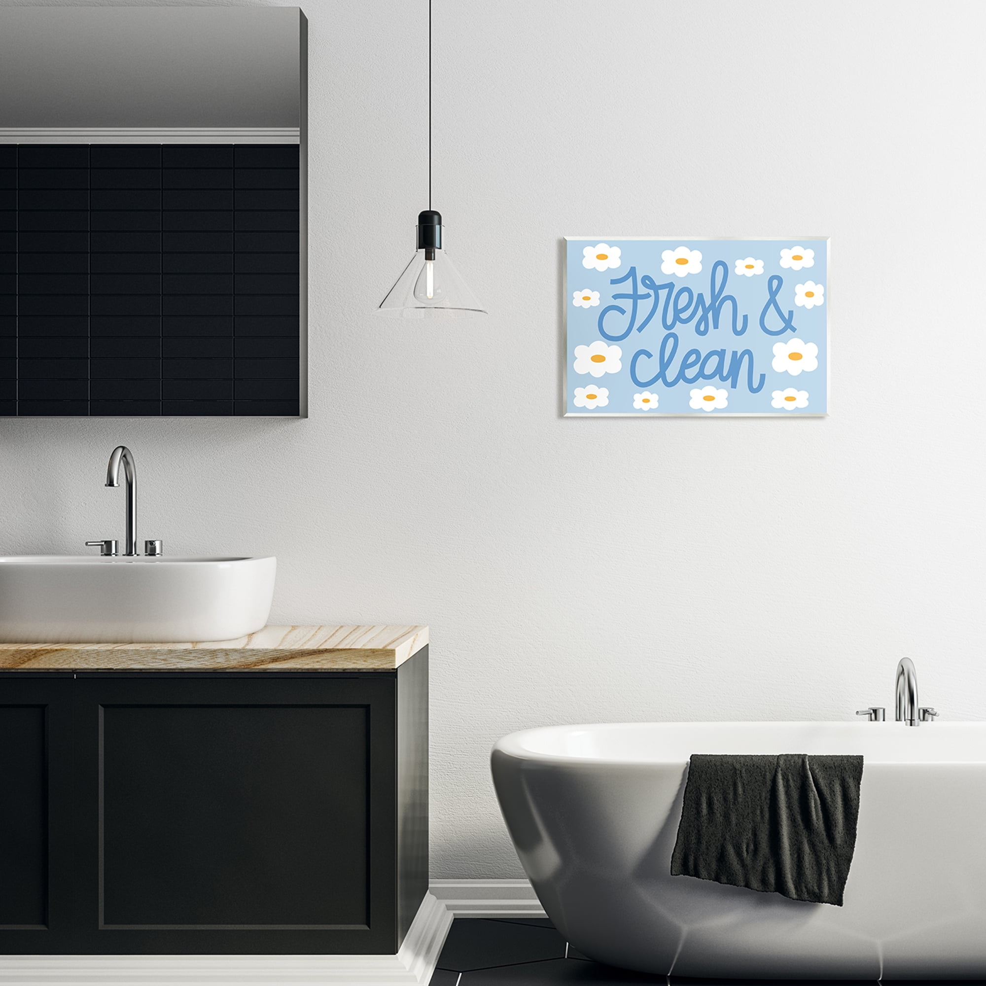 Stupell Industries Fresh & Clean Blue Daisy Pattern Typography Painting Unframed Art Print Wall Art