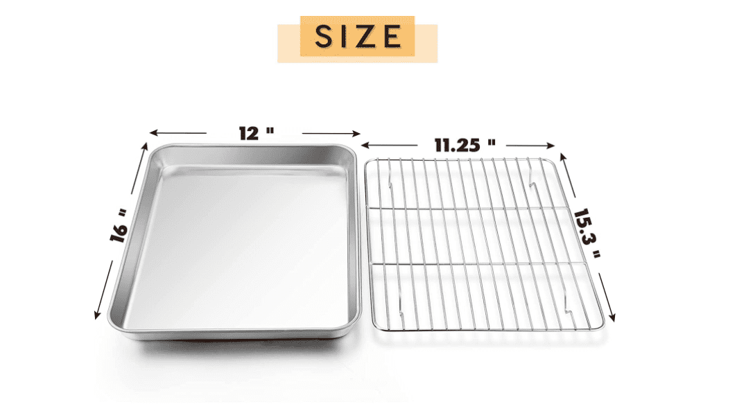 Baking Sheet with Rack Set [1 Sheets + 1 Racks], Stainless Steel Cookie Pan Baking  Tray with Cooling Rack, Non Toxic & Heavy Duty & Easy Clean (9 x 7 x 1  inch)For Christmas, Thanksgiving 