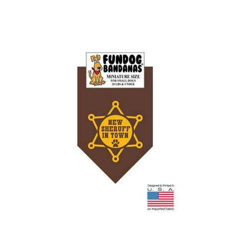 - MINI Fun Dog Bandana - New Sheruff in Town - Miniature Size for Small Dogs under 20 lbs, brown pet scarf