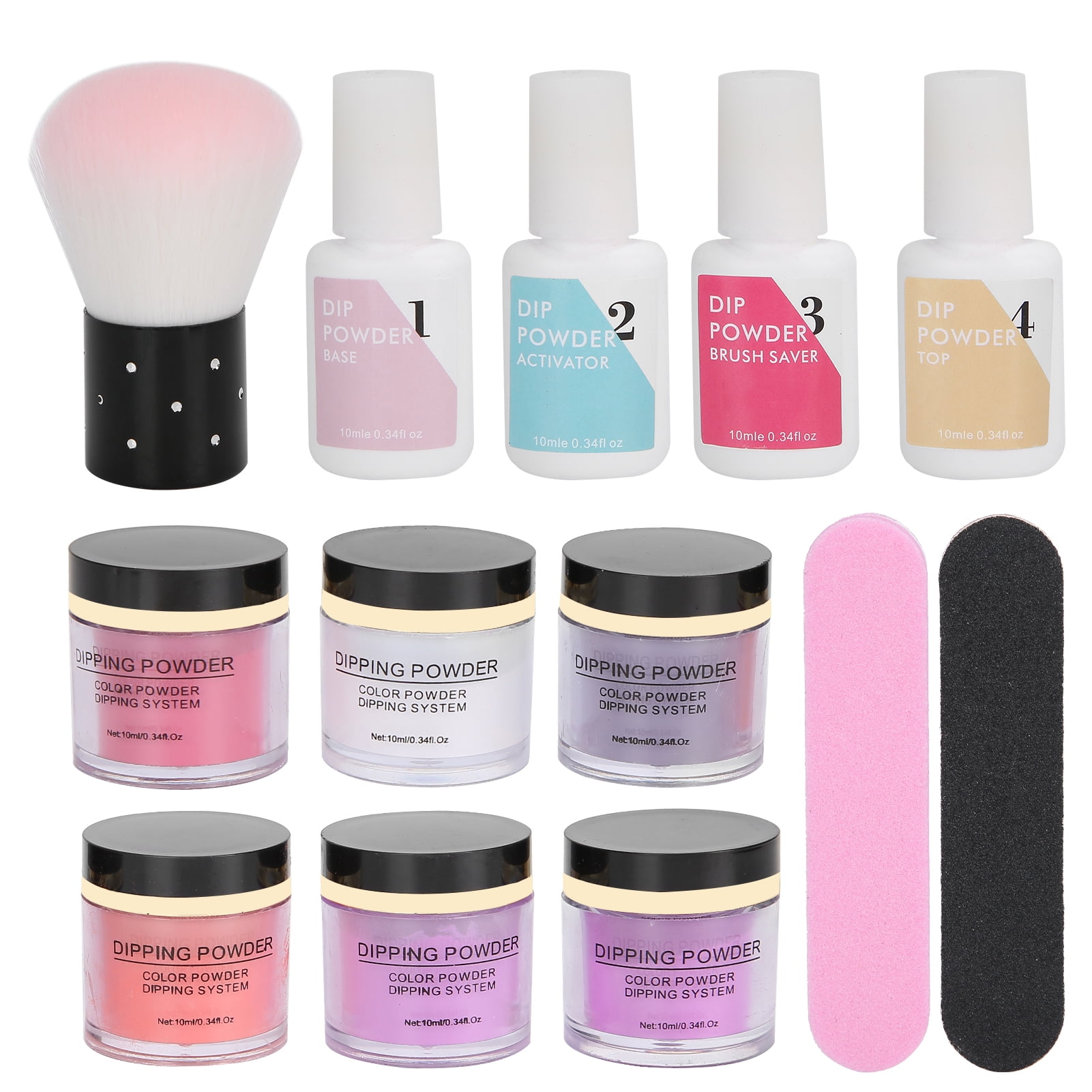 Rupoun 8-Piece Nail Dipping Powder Set, Base Coat Top Coat Dust Brush Manicure Tool Kit K1213 (7.48 inches / 19 cm)
