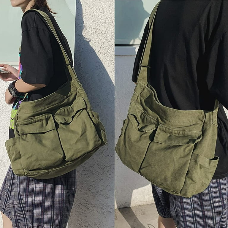 Large Canvas Shoulder Bag Crossbody Tote Denim Hobo Bag Work Purse for Men Women Green Walmart