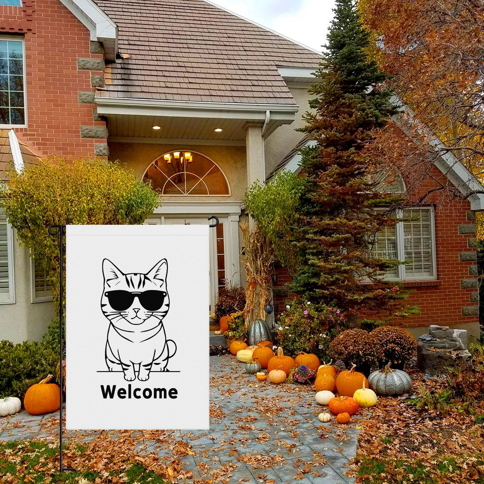Kitty Garden Flag for Outdoor Cartoon Style Camper Decorations, Versatile Cool Cat Fluffy Cat Kitten Back Yard Decor for Patio Backyard Front Door House Porch Deco, 28x40inch