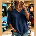 thumbnail image 2 of Edvintorg Women's Plus Size Tops Cold Shoulder 3/4 Sleeve V Neck Lightweight Loose Casual Pullover Shirt Fashion Clothing Navy M, 2 of 6