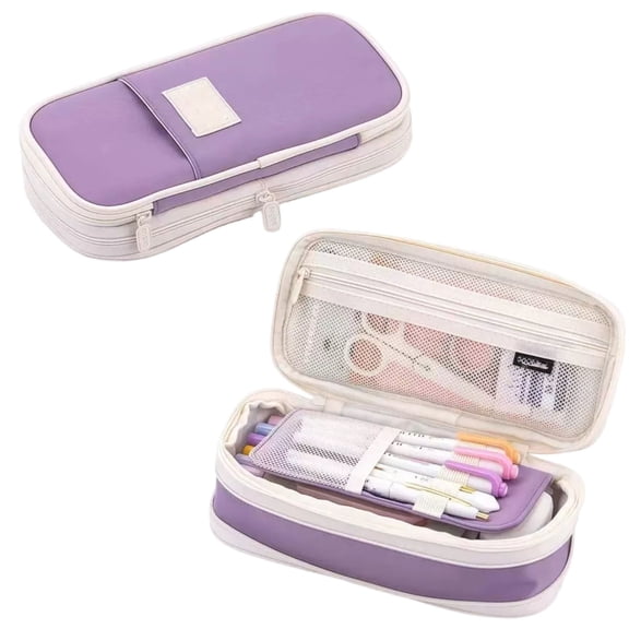 Clearance! Pastel Korean Pencil Case - Color Block Expandable Canvas Pencil Pouch, Simple Transformable for School,Purple